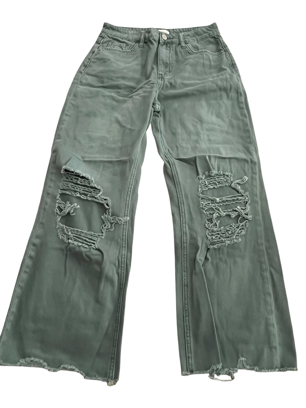 Vervet Women’s Size 26 Sage Green Wide Leg Distressed Raw Hem Jeans